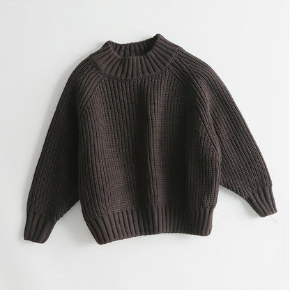 Children's Padded Pullover Sweater Retro Thick Line Half High Neck Sweater For Boys And Girls