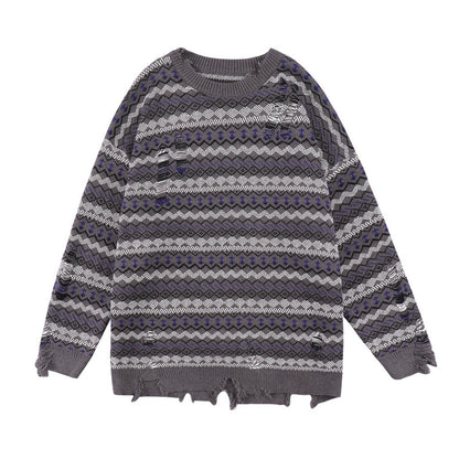 Men's Autumn And Winter Torn Jacket Jacquard Color Matching