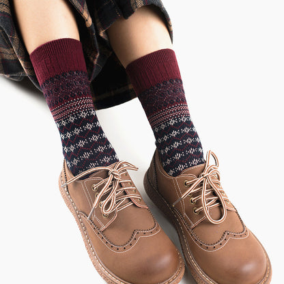 Mid Length Double Needle Christmas Artistic Retro Ethnic Style Long Socks