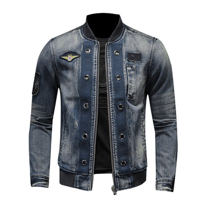 Stand-up Collar Men's Flight Suit Denim Jacket Men's Jacket