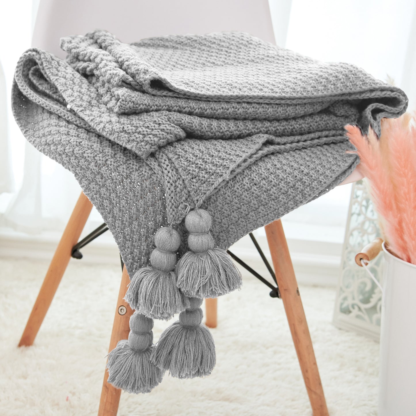 Fringed Knitted Pineapple Pendant Baby Blanket