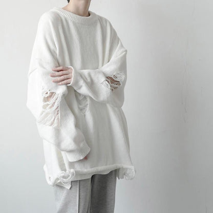 Solid Color Torn Sweater For Men In Autumn And Winter