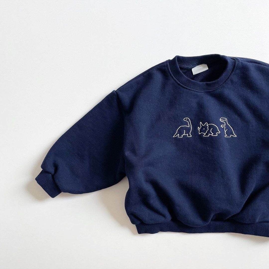 Dinosaur Cartoon Embroidery Long-sleeved Sweater