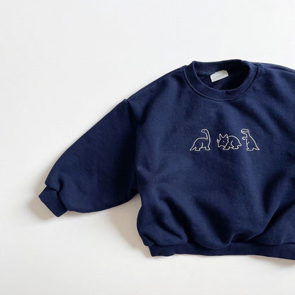 Dinosaur Cartoon Embroidery Long-sleeved Sweater
