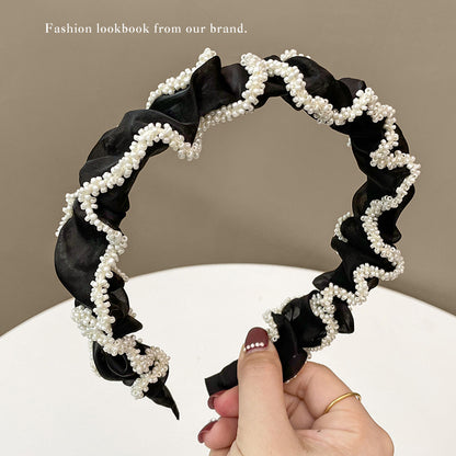 Pearl Headband Small Wide-brimmed Gauze