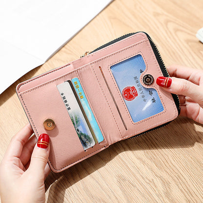 Simple PU Leather Zipper Multiple Card Slots Mini Short Women's Wallet