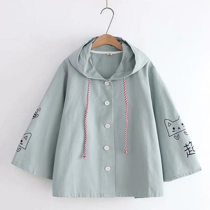 Printed Colorful Drawstring Hooded Coat For Women