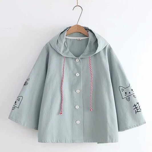Printed Colorful Drawstring Hooded Coat For Women