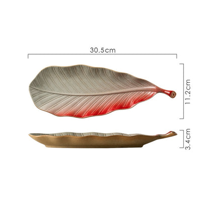 Japanese Style Retro Kiln Transformed Leaf Ceramic Sushi Plate