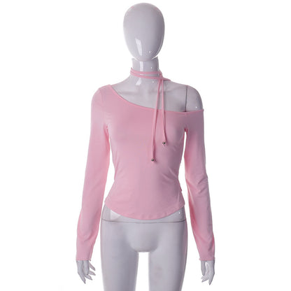 New Clean Color Caution Machine Oblique Shoulder Long Sleeve Repair