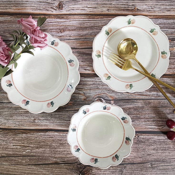 Retro American Pastoral Style Rose Edge Ceramic Dining Plate