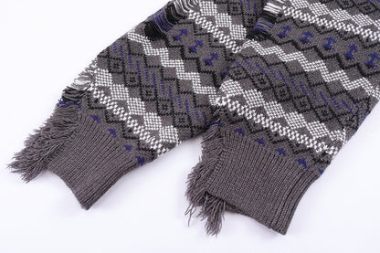 Men's Autumn And Winter Torn Jacket Jacquard Color Matching