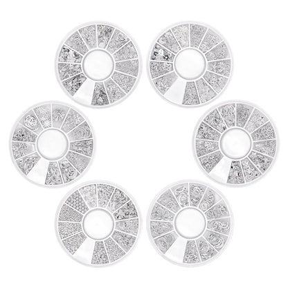 Silver Rivet Xingyue Metal Alloy Nail Box Rhinestone 12 Grid Sequins