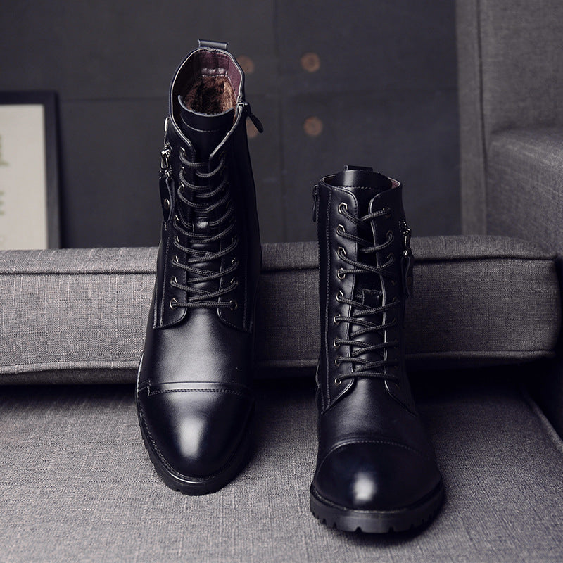 Youth Fashion Martin Boots British High Tube Cotton Leather Boots Men