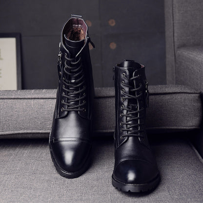 Youth Fashion Martin Boots British High Tube Cotton Leather Boots Men