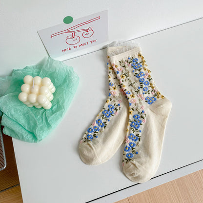 Ethnic Style Retro Embossed Jacquard Mid Tube Cotton Women's Socks
