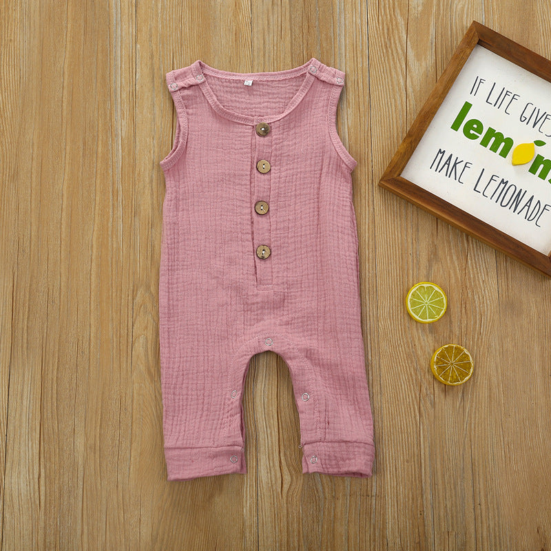 Baby Onesies Solid Color Cotton And Linen Slings Romper Multicolor Buttons Summer Newborn Romper