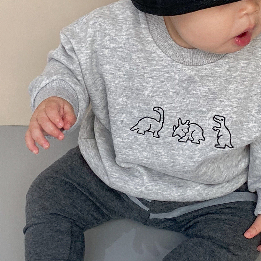 Dinosaur Cartoon Embroidery Long-sleeved Sweater