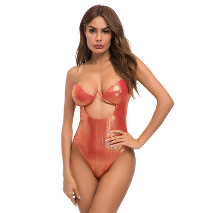 Pure Color Stretch Satin All-match One-piece Swimsuit