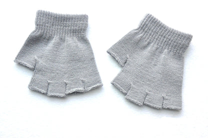 Children's Solid Color Needle Warm Half-finger Gloves