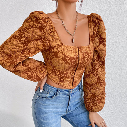Embroidered Small Tank Top With Long Sleeved Buttons