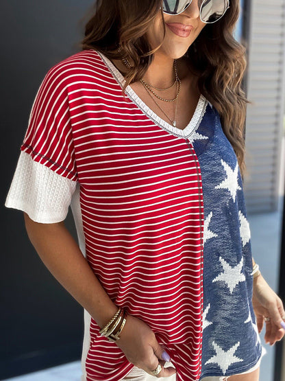 New Patchwork Striped XINGX Printed Short Sleeve Women