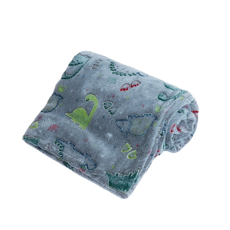 Autumn And Winter Cartoon Dinosaur Flannel Luminous Coral Blanket