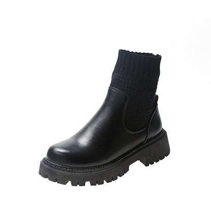 Splicing Sock Boots Women's Casual Chunky Heel