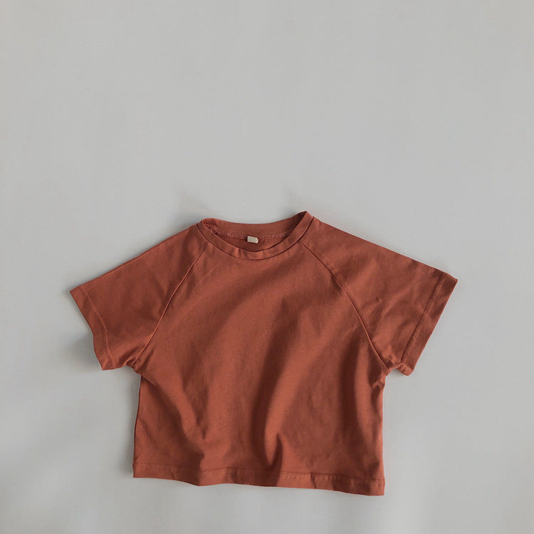 Boys' And Girls' Round Neck Bottomed Loose Basic Short Sleeves