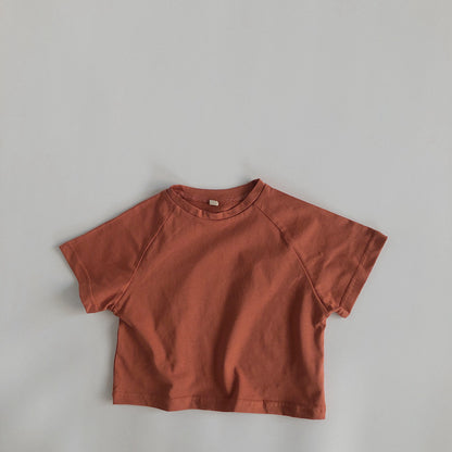 Boys' And Girls' Round Neck Bottomed Loose Basic Short Sleeves