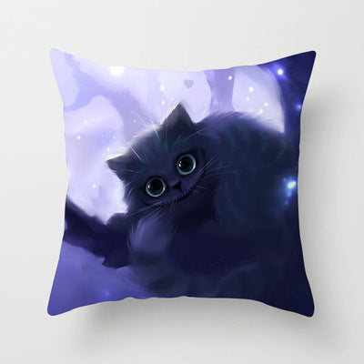Home Office Cartoon Cat Peach Skin Fabric Throw Pillowcase
