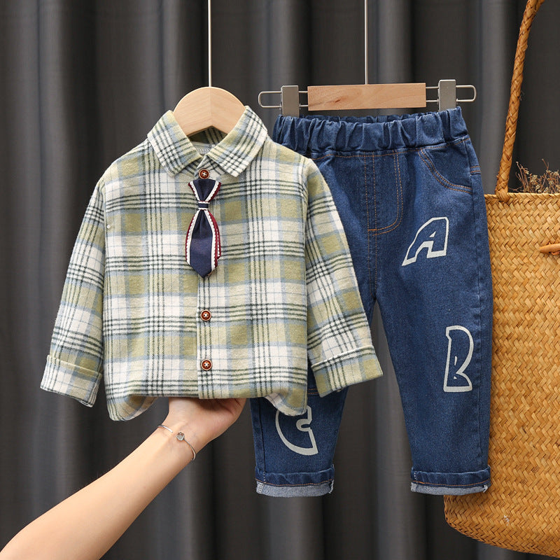 Boys Suit New Casual Sports Plaid Shirt