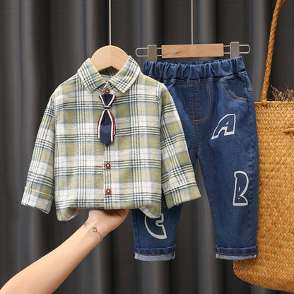 Boys Suit New Casual Sports Plaid Shirt