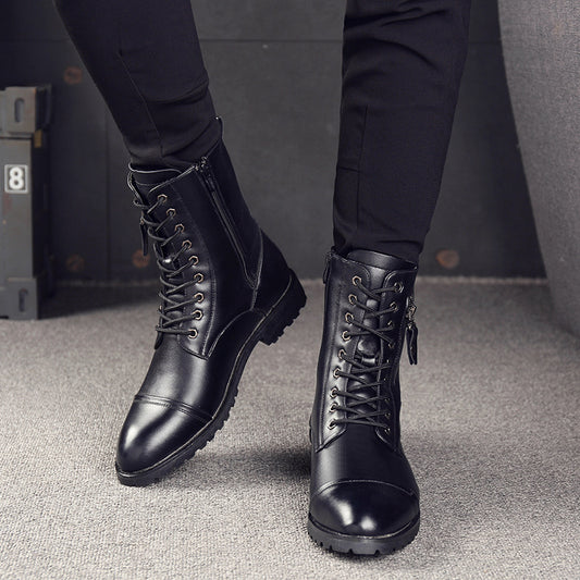 Youth Fashion Martin Boots British High Tube Cotton Leather Boots Men