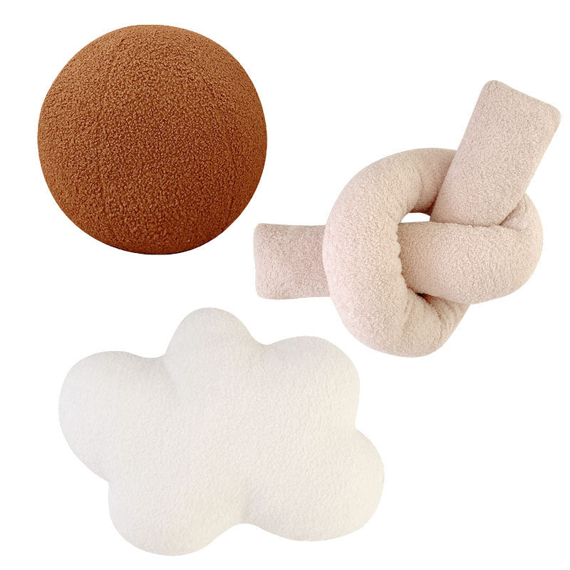 Geometric Shape Plush Ball Knotted Rope Cloud Pillow Cushion