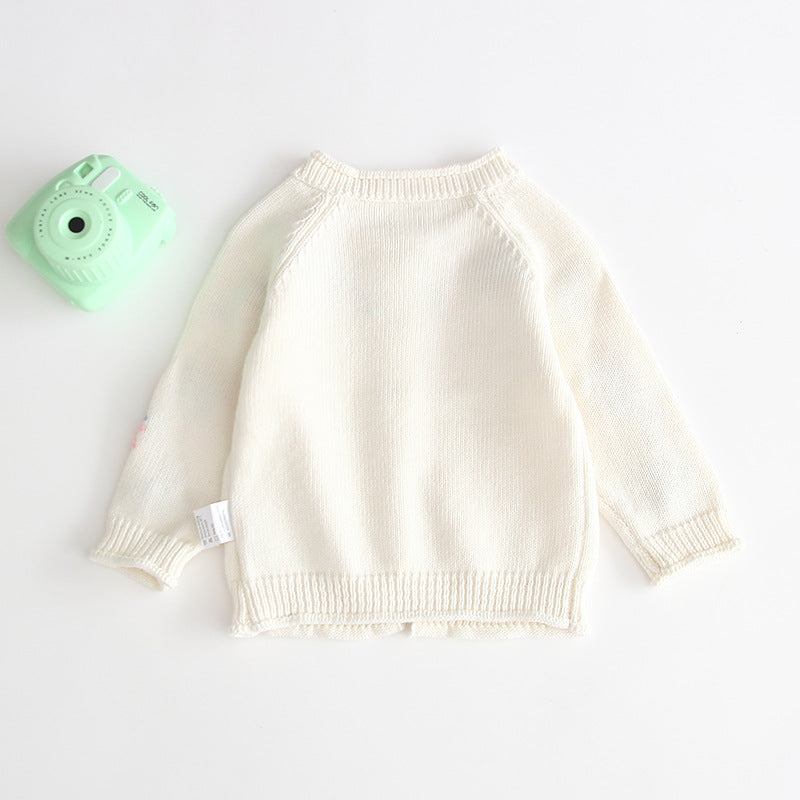 Embroidered Chain Link Knit Cardigan Button Sweater