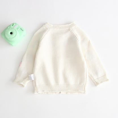 Embroidered Chain Link Knit Cardigan Button Sweater