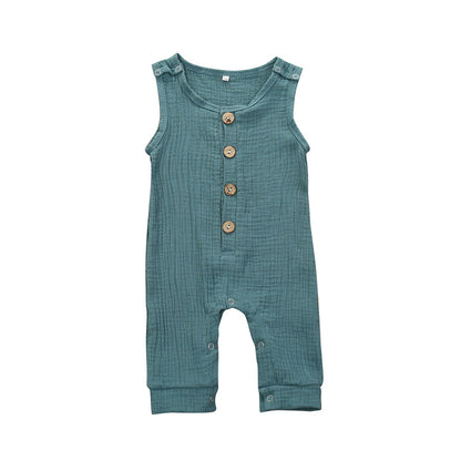 Baby Onesies Solid Color Cotton And Linen Slings Romper Multicolor Buttons Summer Newborn Romper