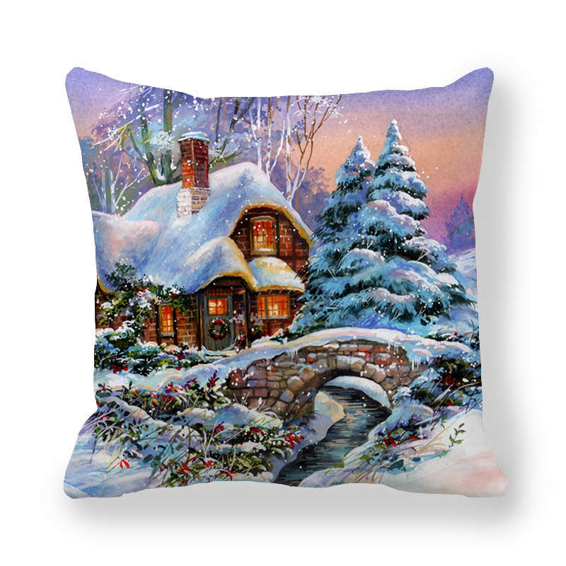 Christmas Style Encryption Peach Skin Fabric Pillow Cover