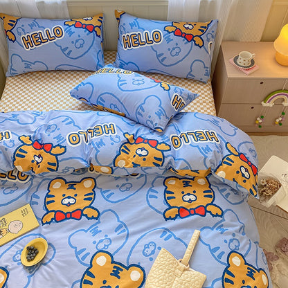 Printed Cartoon Girl  Quilt Cover Cotton Four-piece Bed Sheet
