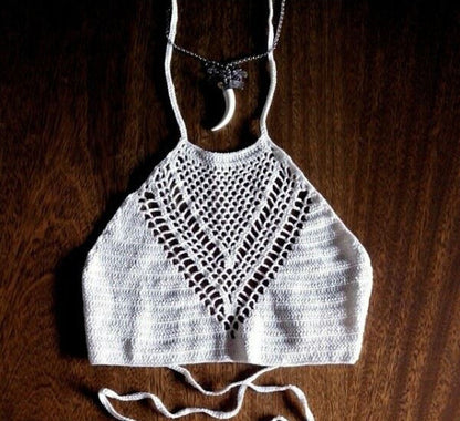 Hand Crochet Beach Bikini Hollow Sexy Beach Braid Wrapped Chest Halter Bikini Underwear