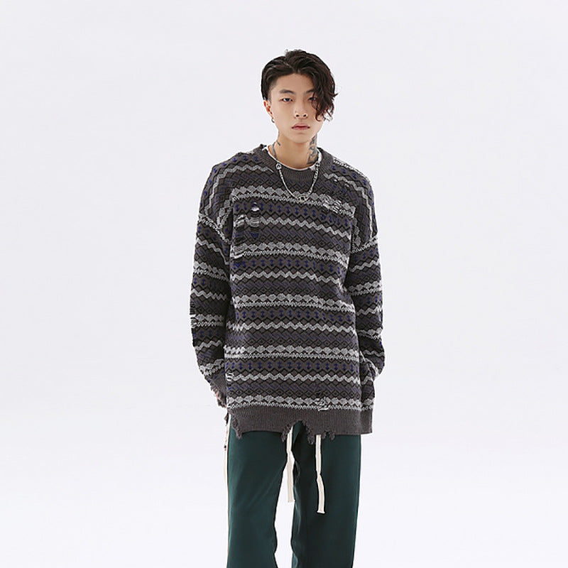 Men's Autumn And Winter Torn Jacket Jacquard Color Matching