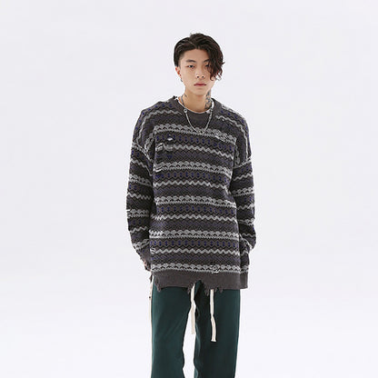 Men's Autumn And Winter Torn Jacket Jacquard Color Matching
