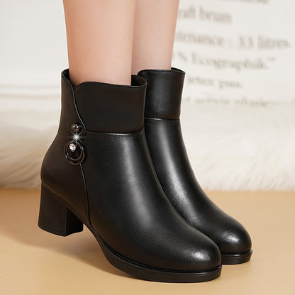 Middle-aged Women's Velvet Short Boots