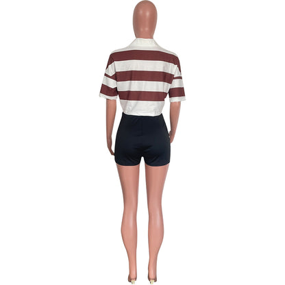 Women's Summer New Sunken Stripe Short-sleeved Top Fashion Positioning Striped Drop-shoulder Sleeve Loose T-shirt