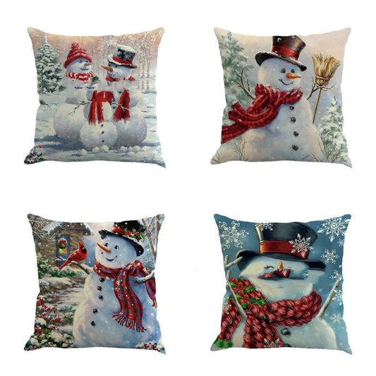 Christmas Snowman Series Asia Cotton And Linen Cushion Case Car Back Cushion Covers