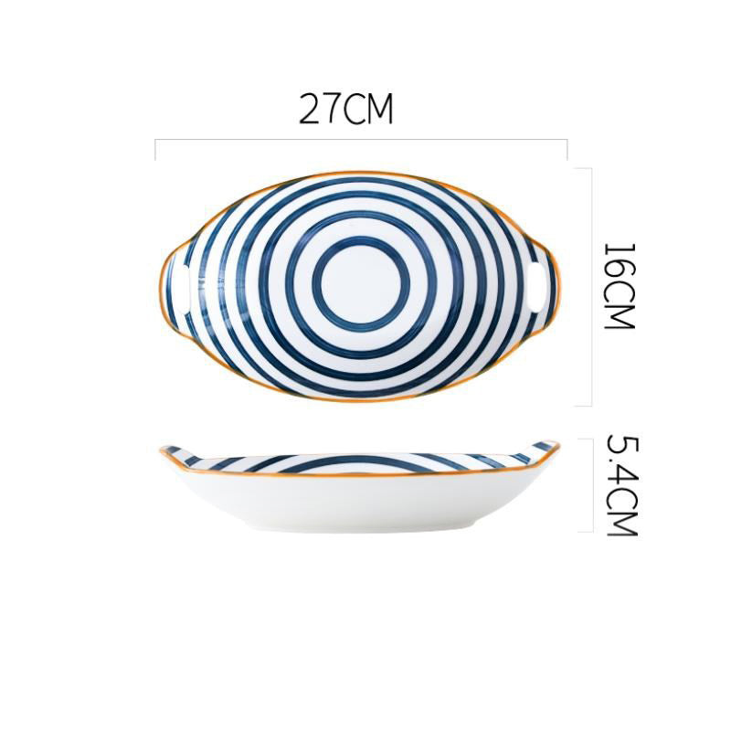 Creative Household Binaural Oval Ceramic Plate