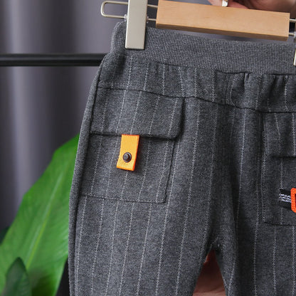 Boys' Spring Striped Sports Handsome Cargo Pants