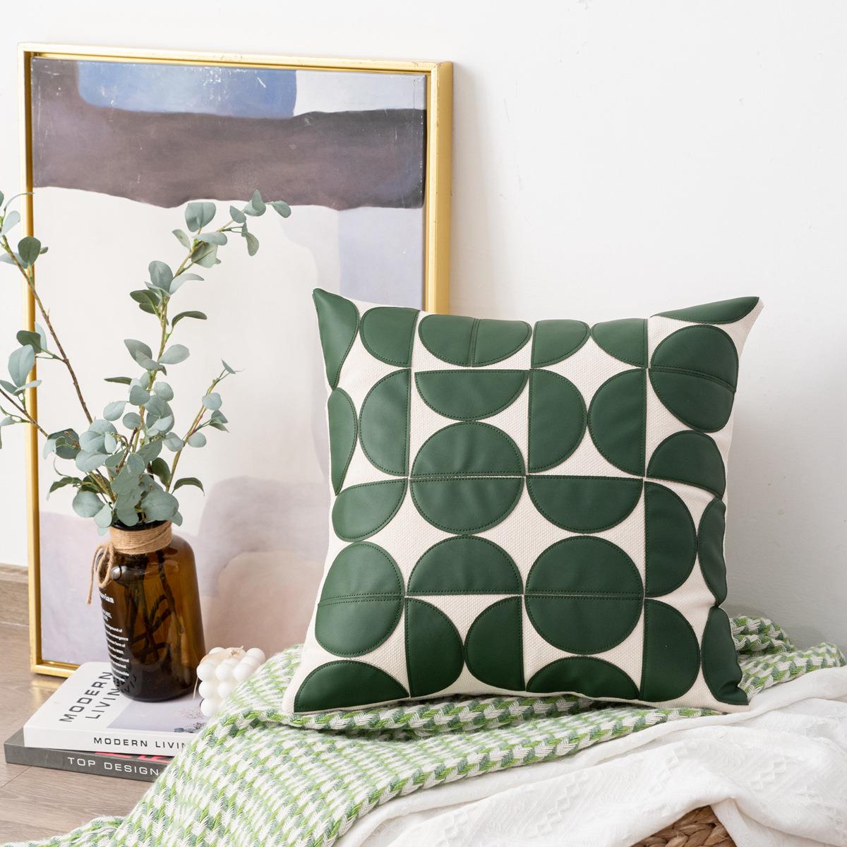 Simple Geometry PU Leather Technology Cloth Splicing Pillowcase