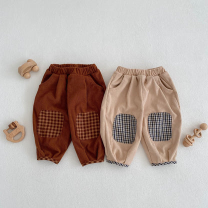 Baby Corduroy Check Pattren All-match Trousers